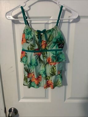 Justice Mint Tropical Floral Ruffle Tank